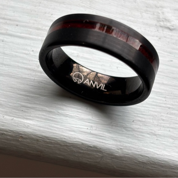 Stainless Steel Anvil Dagda Shadowed Groove Wood Inlay Carbid Band Big Sizes too - Picture 8 of 10